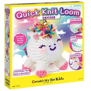 creativity for kids quick knit loom unicorn plushie - knitting craft kit for kids - create a diy unicorn plush toy