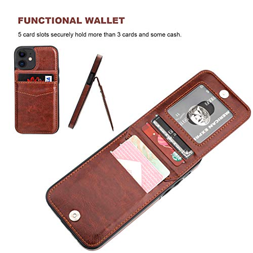 KIHUWEY Compatible with iPhone 12 Mini Case Wallet with Credit Card Holder, Premium Leather Magnetic Clasp Kickstand Heavy Duty Protective Cover for iPhone 12 Mini 5.4 Inch(Brown)