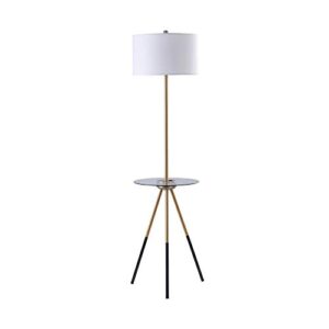 teamson home modern reading tripod floor lamp standing light with usb port and glass table white shade black finish
