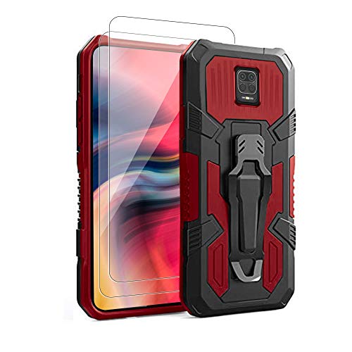 vvoo for Xiaomi Redmi Note 9s/9 Pro Case,with [2 Pack] Tempered Glass Screen Protector Military Grade Hybrid Heavy Duty Protection Built-in Fold Kickstand for Xiaomi Redmi Note 9s/ 9 Pro Case -RED