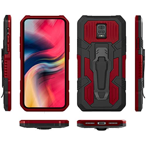 vvoo for Xiaomi Redmi Note 9s/9 Pro Case,with [2 Pack] Tempered Glass Screen Protector Military Grade Hybrid Heavy Duty Protection Built-in Fold Kickstand for Xiaomi Redmi Note 9s/ 9 Pro Case -RED