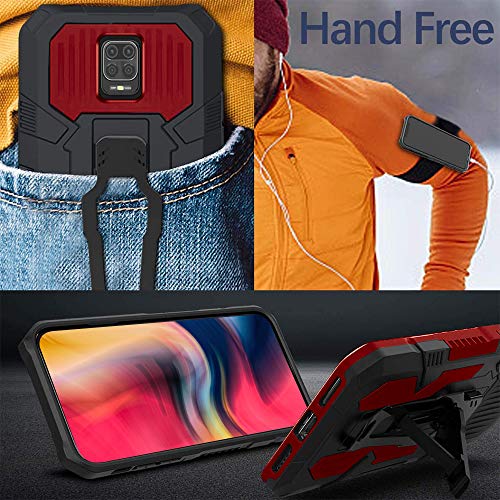 vvoo for Xiaomi Redmi Note 9s/9 Pro Case,with [2 Pack] Tempered Glass Screen Protector Military Grade Hybrid Heavy Duty Protection Built-in Fold Kickstand for Xiaomi Redmi Note 9s/ 9 Pro Case -RED