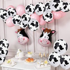 Cow Print Balloons, 38 Pcs Farm Birthday Party Supplies Pink Happy Birthday Banner, Cow Balloons, Pink Balloons, Cow Foil Balloons for Farm Birthday Party, Cow Party Decorations