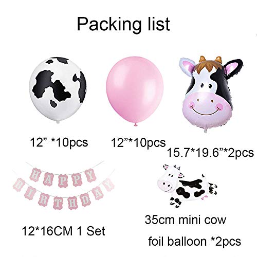 Cow Print Balloons, 38 Pcs Farm Birthday Party Supplies Pink Happy Birthday Banner, Cow Balloons, Pink Balloons, Cow Foil Balloons for Farm Birthday Party, Cow Party Decorations