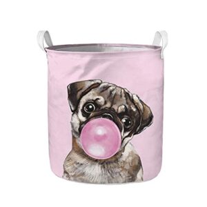 showudesigns colapsable dorm laundry basket large pug dog pink hamper for girls kids bedroom bathroom clothes towel storage bin baby home organizer nursery