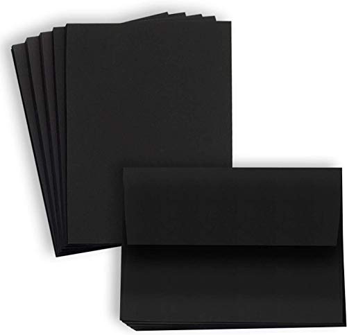 Hamilco Card Stock Blank Cards and Envelopes - Flat 5x7 Black Cardstock Paper 50 Pack