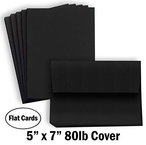 Hamilco Card Stock Blank Cards and Envelopes - Flat 5x7 Black Cardstock Paper 50 Pack