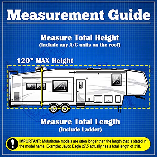 North East Harbor Waterproof Durable Tear-Resistant 5th Wheel Toy Hauler RV Motorhome Cover Fits Length 26'-29' Feet New Fifth Wheel Travel Trailer Camper Zippered Panels 500D Polyester Fabric