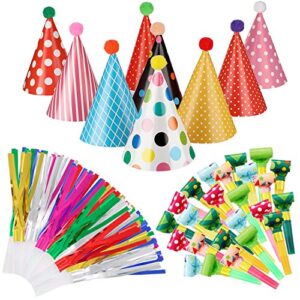 skylety 59 pieces party cone hats with colorful party blowers and metallic fringed noise makers birthday blowouts horns whistles musical noisemaker