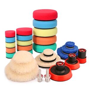 makitoyo 29 piece drill buffing & detail polishing pad kit 1-inch,2-inch,3-inch with 5/8"-11 thread backing pad & adapters for car sanding, polishing, waxing, sealing glaze
