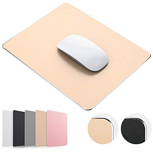 JEDIA Mouse Pad, Gold Premium Hard Metal Aluminum Mousepad, Double Side Waterproof Ultra Smooth Mouse Pad for Fast and Accurate Mouse Control for Office and Gaming, 9.4 x 7.9inch