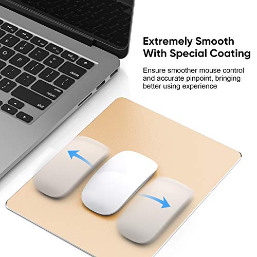 JEDIA Mouse Pad, Gold Premium Hard Metal Aluminum Mousepad, Double Side Waterproof Ultra Smooth Mouse Pad for Fast and Accurate Mouse Control for Office and Gaming, 9.4 x 7.9inch