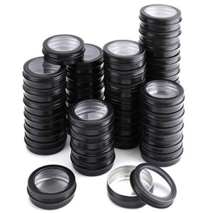 foraineam 40 pack 2 ounce round tins screw lid containers with clear window matte black metal empty tin cans aluminum travel storage jars for kitchen, office, candles, candies, gifts, arts & crafts