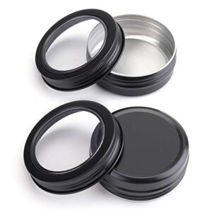 Foraineam 40 Pack 2 Ounce Round Tins Screw Lid Containers with Clear Window Matte Black Metal Empty Tin Cans Aluminum Travel Storage Jars for Kitchen, Office, Candles, Candies, Gifts, Arts & Crafts