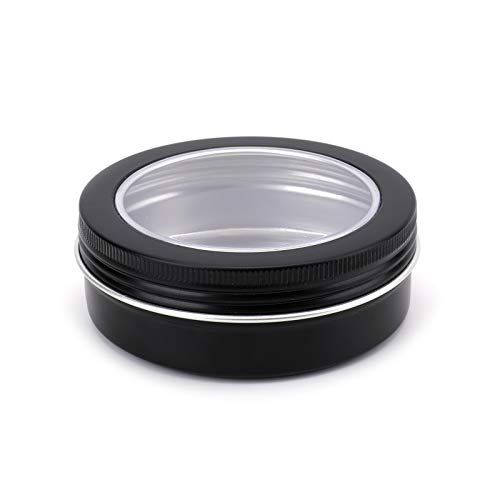 Foraineam 40 Pack 2 Ounce Round Tins Screw Lid Containers with Clear Window Matte Black Metal Empty Tin Cans Aluminum Travel Storage Jars for Kitchen, Office, Candles, Candies, Gifts, Arts & Crafts