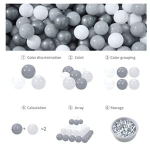 GOGOSO Ball Pit Balls - Plastic Play Pit Balls Crawl Ball with Color Grey, Light Grey, White for Baby Kids Playpen Pool, 2.2 Inch, 100 pcs