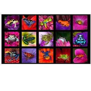 qt fabrics digital artworks xvii frog patches 24in panel black