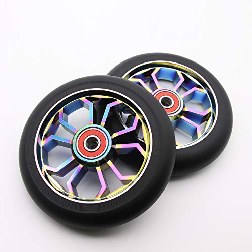 Z-FIRST 2Pcs Replacement 100 mm Pro Stunt Scooter Wheel with ABEC 9 Bearings Fit for MGP/Razor/Lucky Pro Scooters (Rainbow)