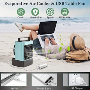 OVPPH Portable Air Conditioner Fan, Personal Air Cooler Desk Fan Mini Space Evaporative Cooler for Room Home Office Dorm (Blue)