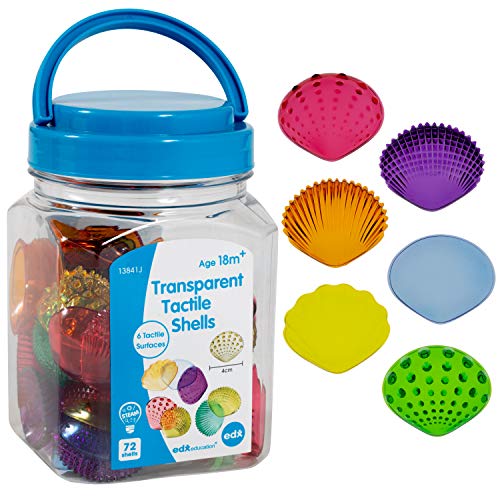 edxeducation-13841 Tactile Shells - Set of 72 - Translucent - 6 Textures and Colors - Ages 18m+ - Explore STEM concepts via Light Panels and Sensory Bins