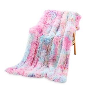 judybridal super soft plush fluffy throw blanket tie dyed colorful decorative blanket furry & warm throw cover for sofa couch chair | 63" x 51"