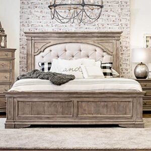 steve silver highland park driftwood gray wood upholstered panel king bed