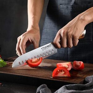 Ytuomzi Santoku Knife - 7" Kitchen Knife Ultra Sharp Asian Knife Japanese Chef Knife - Vegetable Knife Cutlery - Hollow Ground German Steel Blade - Pakkawood Handle