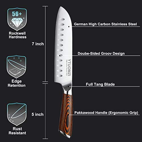 Ytuomzi Santoku Knife - 7" Kitchen Knife Ultra Sharp Asian Knife Japanese Chef Knife - Vegetable Knife Cutlery - Hollow Ground German Steel Blade - Pakkawood Handle