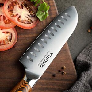 Ytuomzi Santoku Knife - 7" Kitchen Knife Ultra Sharp Asian Knife Japanese Chef Knife - Vegetable Knife Cutlery - Hollow Ground German Steel Blade - Pakkawood Handle