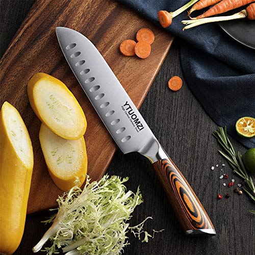 Ytuomzi Santoku Knife - 7" Kitchen Knife Ultra Sharp Asian Knife Japanese Chef Knife - Vegetable Knife Cutlery - Hollow Ground German Steel Blade - Pakkawood Handle