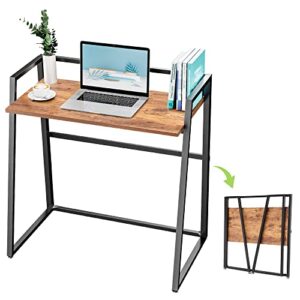 designa folding computer desk, 33 inch student desk folding, writing desk for home office, fold up gaming desk wood small office table for teen working & crafting, archaize brown
