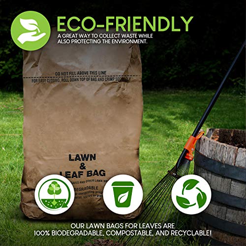 30 Gallon Kraft Lawn and Leaf Bags (10 Pack) Eco-Friendly Heavy Duty Large Paper Trash Bags, Tear Resistant Yard Waste Bags for Grass Clippings, Wet and Dry Leaves, Weeds, and Twigs - Stock Your Home