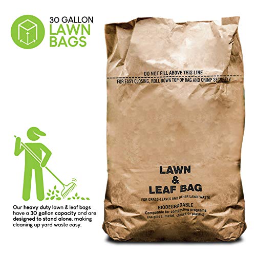 30 Gallon Kraft Lawn and Leaf Bags (10 Pack) Eco-Friendly Heavy Duty Large Paper Trash Bags, Tear Resistant Yard Waste Bags for Grass Clippings, Wet and Dry Leaves, Weeds, and Twigs - Stock Your Home