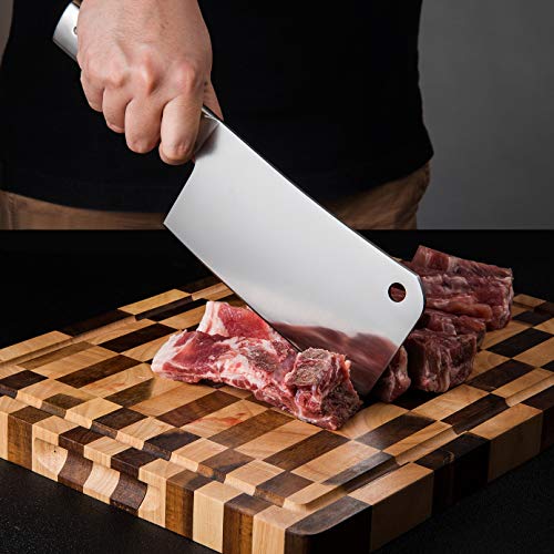 Cleaver Knife, MATTSTONE HILL 7 Inch Meat Cleaver, Heavy Duty Bone Chopper - 7Cr17Mov Carbon Steel Bone Cleaver, Butcher Knife