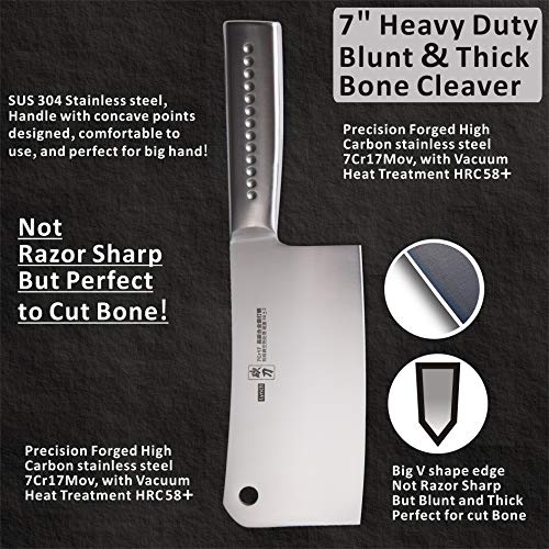 Cleaver Knife, MATTSTONE HILL 7 Inch Meat Cleaver, Heavy Duty Bone Chopper - 7Cr17Mov Carbon Steel Bone Cleaver, Butcher Knife