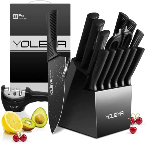 Knife Set,YOLEYA 15 Pieces Kitchen Knife Set Non Stick Coating Knife set with Block,Professional Knives Set for Kitchen