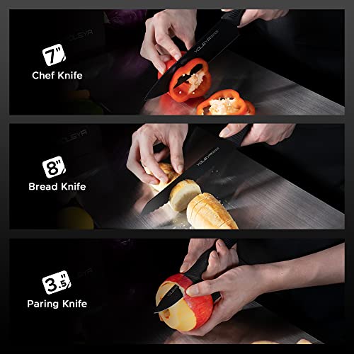 Knife Set,YOLEYA 15 Pieces Kitchen Knife Set Non Stick Coating Knife set with Block,Professional Knives Set for Kitchen