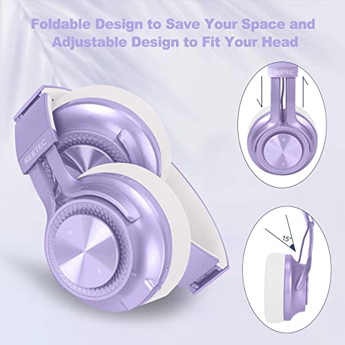 REETEC Wireless Bluetooth Headphones Over-Ear - [40 Hrs Playing Time, Soft Protein Earpads] Foldable HiFi Stereo Wireless Headphones with Microphone, Deep Bass Headset for Phone, PC, iPad - Purple