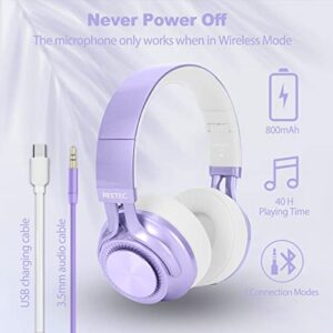 REETEC Wireless Bluetooth Headphones Over-Ear - [40 Hrs Playing Time, Soft Protein Earpads] Foldable HiFi Stereo Wireless Headphones with Microphone, Deep Bass Headset for Phone, PC, iPad - Purple