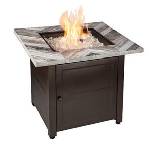 endless summer, the duvall, 30" square outdoor propane fire pit, includes white fire glass, table insert, & protective cover