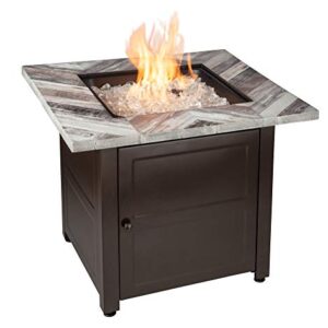 Endless Summer, The Duvall, 30" Square Outdoor Propane Fire Pit, Includes White Fire Glass, Table Insert, & Protective Cover