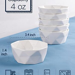 Delling Ramekins 4 oz Set, Creme Brulee Ramekins Oven Safe, Geometric Souffle Dishes Ramekins, Porcelain Ramekin for Baking Souffle Ramekins Bowls, Small Souffle Dishes Bowls Set of 6, White