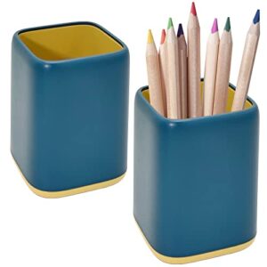 cerpourt 2 pack desk pen holder,two-tone cute pen cup makeup brush holder,durable desktop organizer pencil holder for desk,vanity table,office supplies (blue)