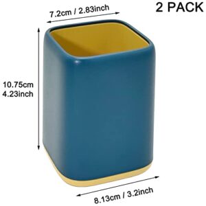 Cerpourt 2 Pack Desk Pen Holder,Two-Tone Cute Pen Cup Makeup Brush Holder,Durable Desktop Organizer Pencil Holder for Desk,Vanity Table,Office Supplies (Blue)