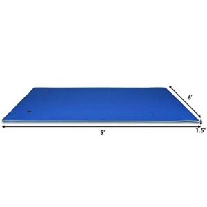 GYMAX Floating Water Pad, 9'/18' x 6' Water Foam Mat with Rolling Pillow, 3-Layer Floating Island for Pool River Lake Beach Ocean Water Activities (Blue, 9 Feet)