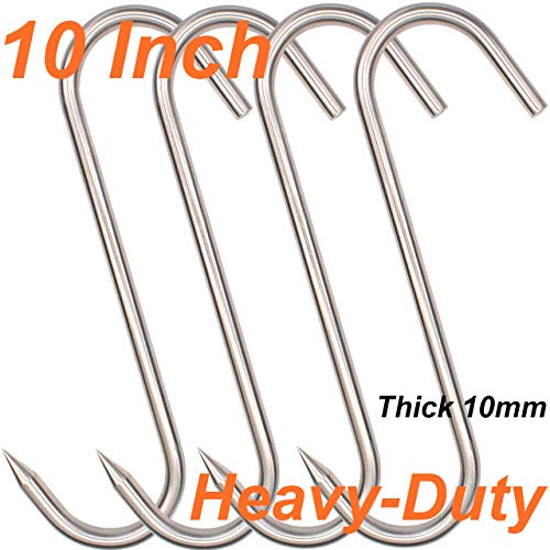 HONSHEN 10 Inch Meat Hook, Heavy Duty 10mm S-Hooks Stainless Steel Meat Processing Butcher Hooks (10mm10inch)