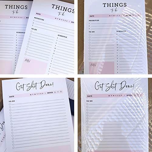 Daily Planner Get Shit Done - Desk Organizer - to Do List Notepad - 5.5 x 8.5 Inch - Office Decor for Women - 50 Page Tear Off Undated Planner