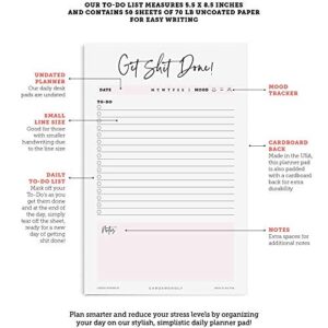 Daily Planner Get Shit Done - Desk Organizer - to Do List Notepad - 5.5 x 8.5 Inch - Office Decor for Women - 50 Page Tear Off Undated Planner