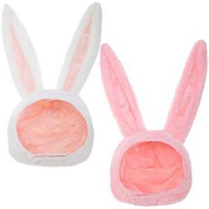 syhood 2 pieces plush bunny ears hats rabbit costume hood fun warm hats for women men christmas easter party decoration (white, pink)