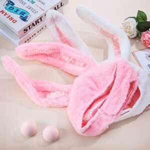 Syhood 2 Pieces Plush Bunny Ears Hats Rabbit Costume Hood Fun Warm Hats for Women Men Christmas Easter Party Decoration (White, Pink)